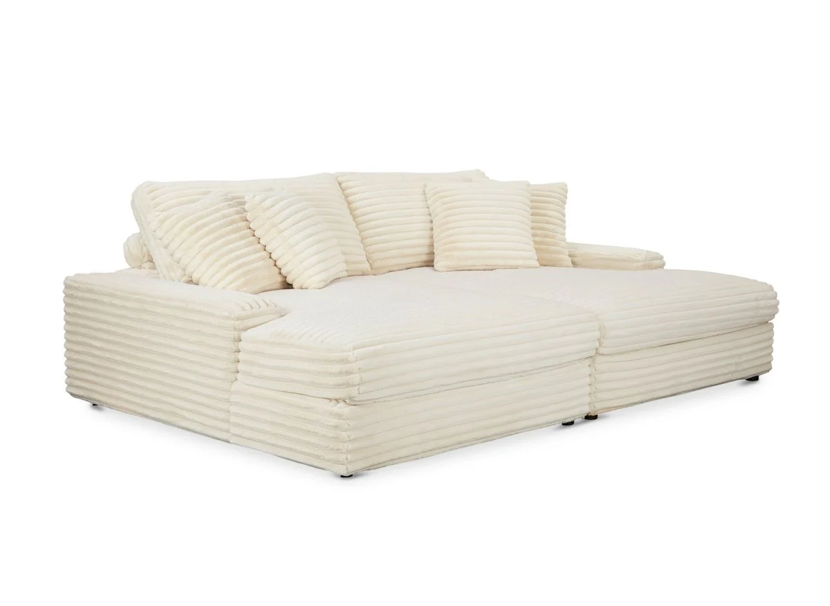 Canapé droit méridienne 2 places en gros côtelé doux beige DAHO - Image 4