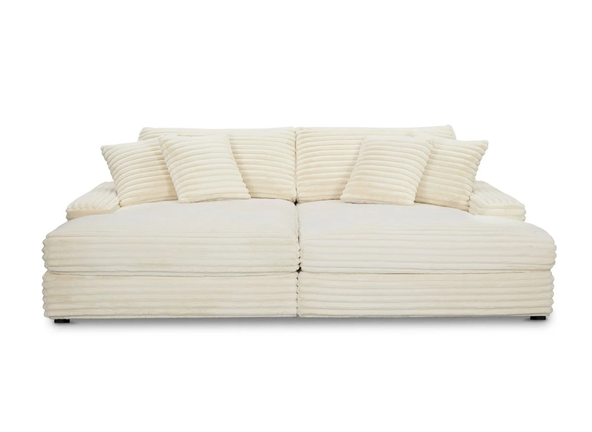 Canapé droit méridienne 2 places en gros côtelé doux beige DAHO - Image 5