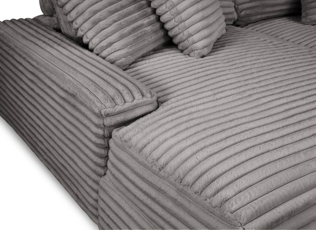 Canapé droit méridienne 2 places en gros côtelé doux gris DAHO - Image 10