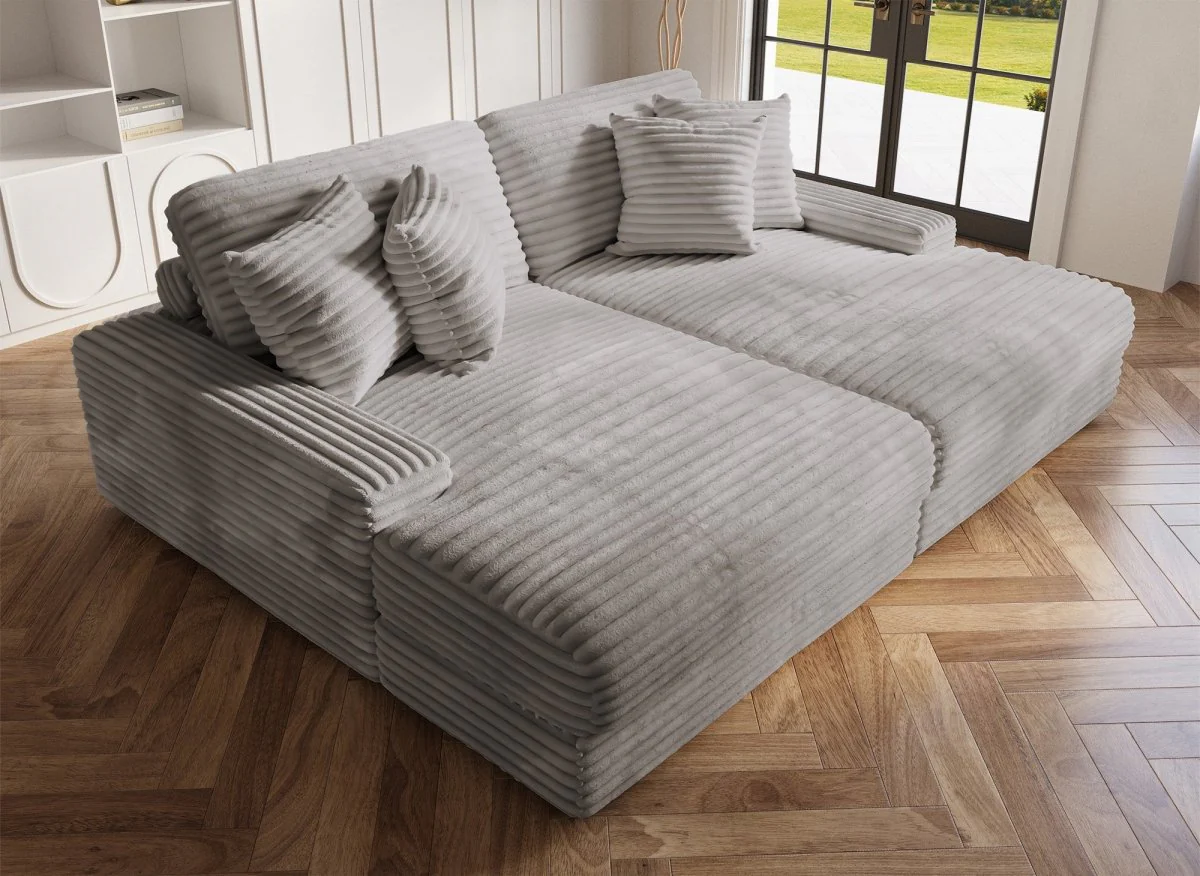 Canapé droit méridienne 2 places en gros côtelé doux gris DAHO - Image 3