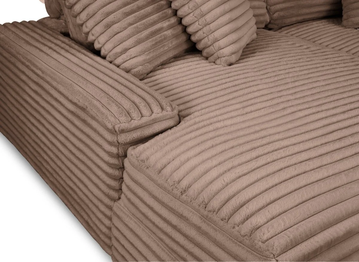 Canapé droit méridienne 2 places en gros côtelé doux taupe DAHO - Image 10