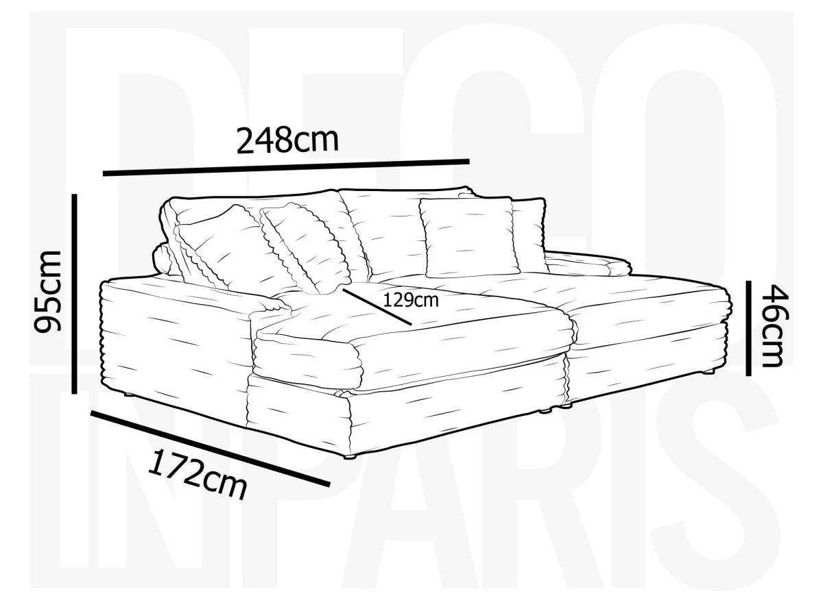 Canapé droit méridienne 2 places en gros côtelé doux taupe DAHO - Image 13