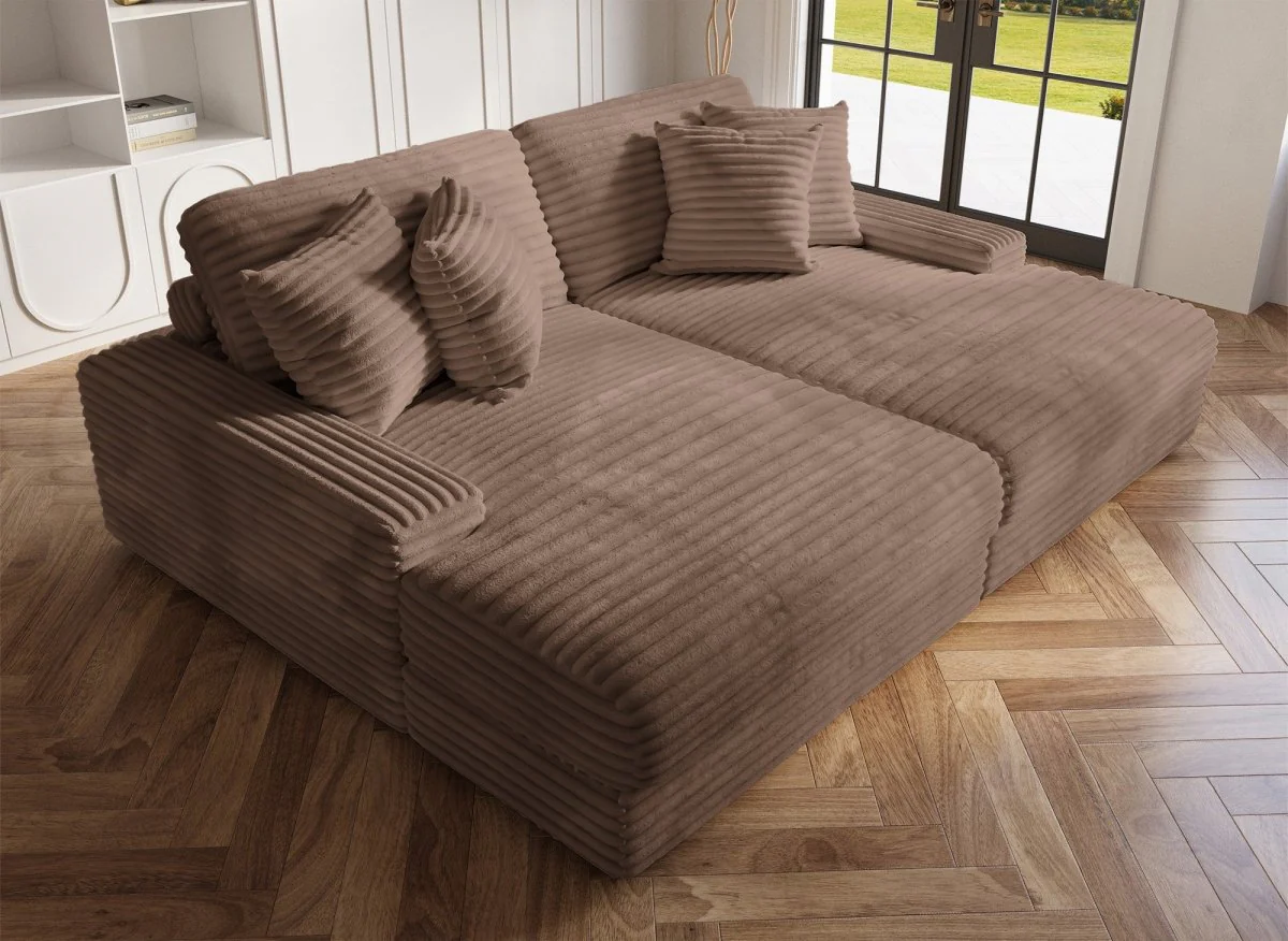 Canapé droit méridienne 2 places en gros côtelé doux taupe DAHO - Image 3