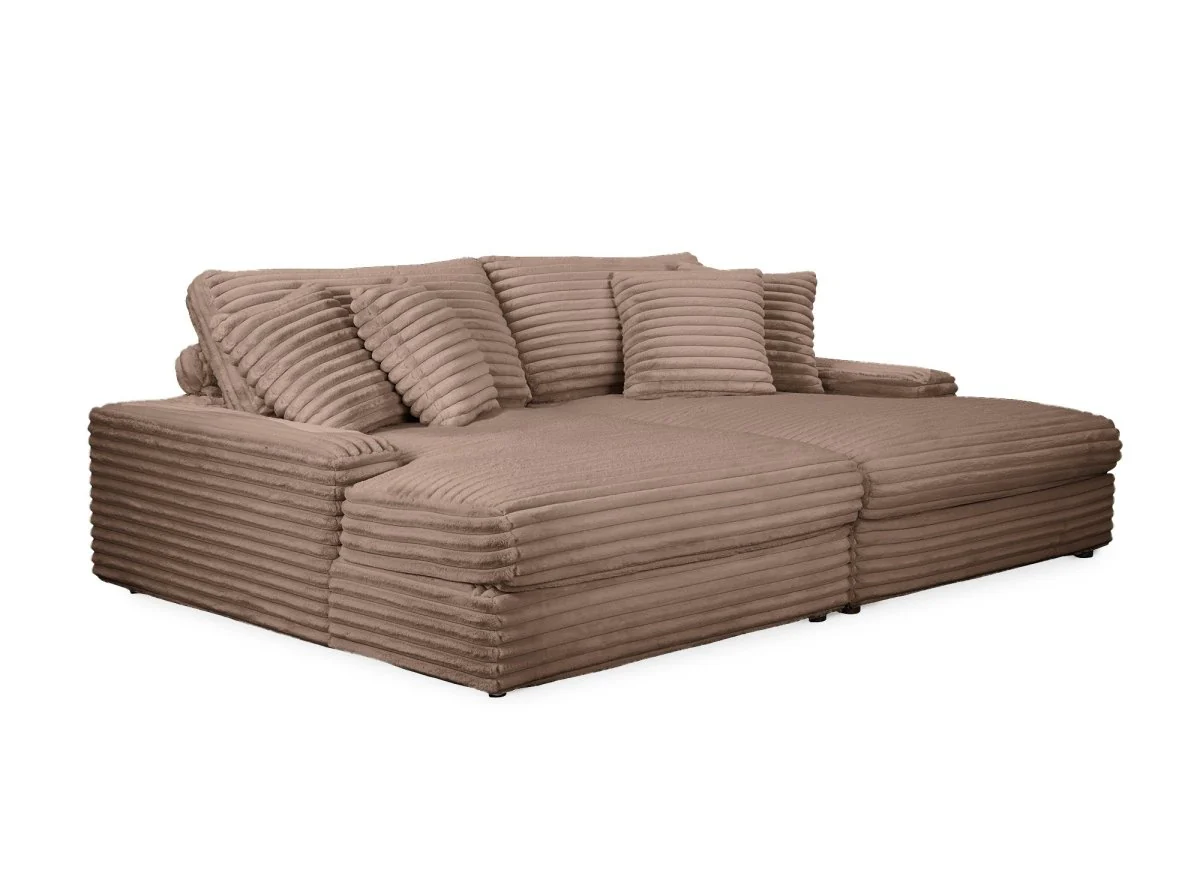 Canapé droit méridienne 2 places en gros côtelé doux taupe DAHO - Image 4