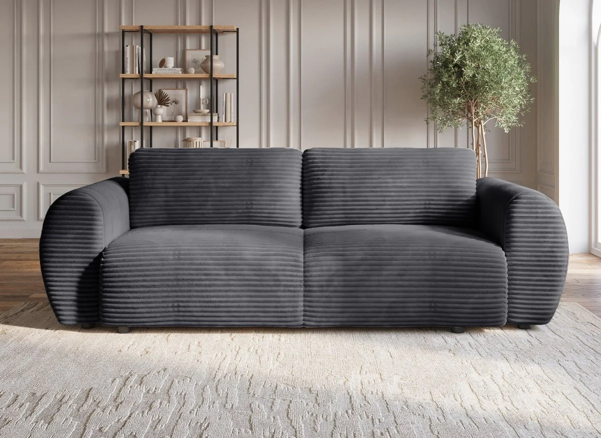 Canapé convertible 3 places avec coffre en gros côtelé doux gris TILDA. - Image 3