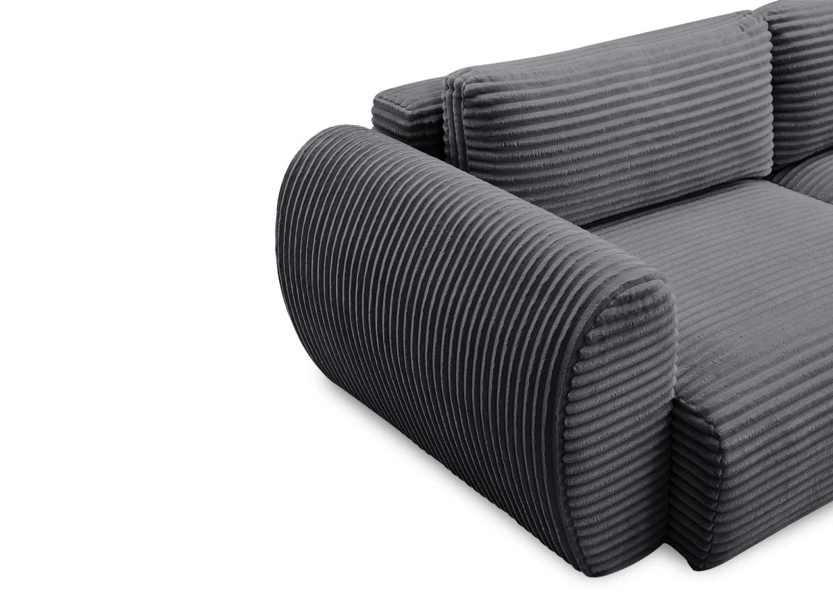 Canapé convertible 3 places avec coffre en gros côtelé doux gris TILDA. - Image 9