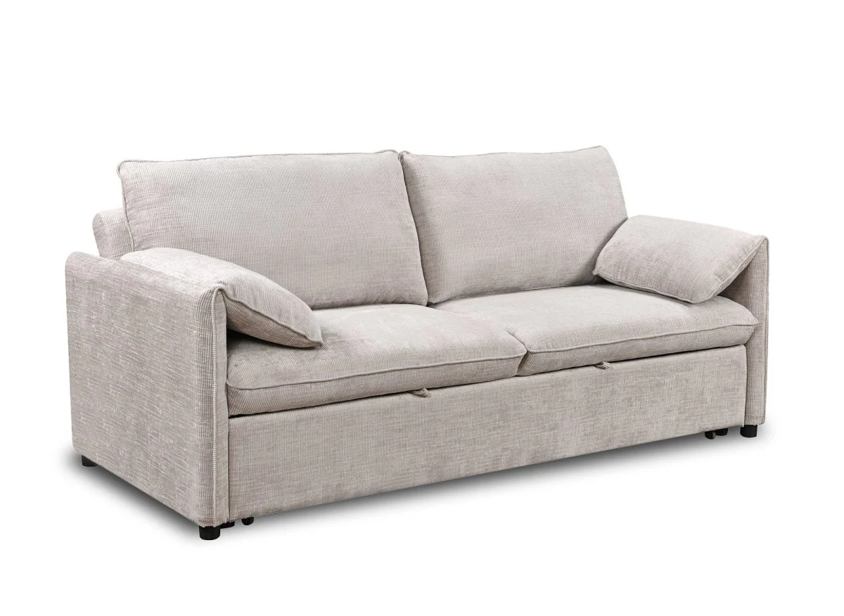 Canapé droit convertible 3 places en velours chiné beige LAMAR - Image 5