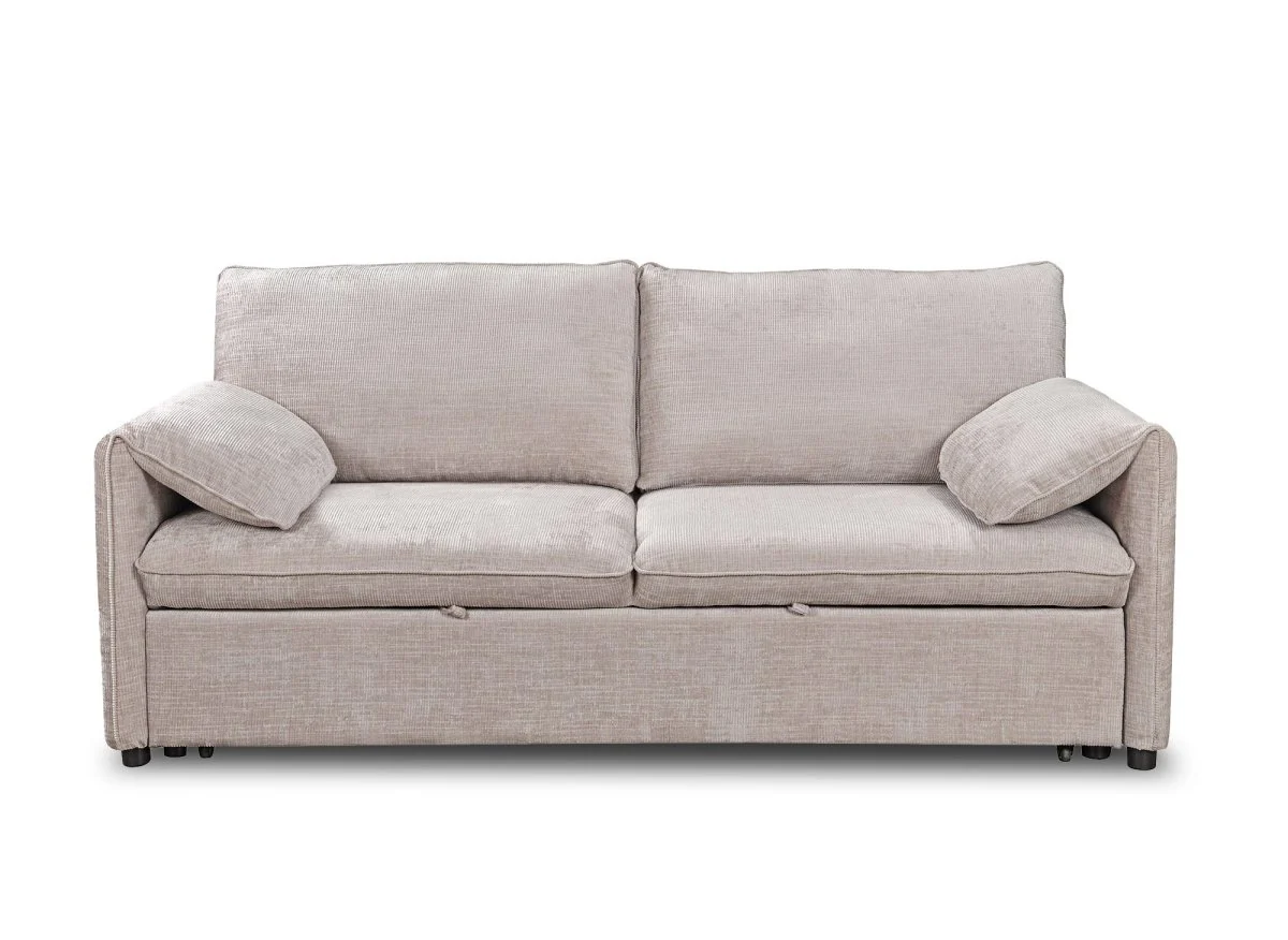 Canapé droit convertible 3 places en velours chiné beige LAMAR - Image 8