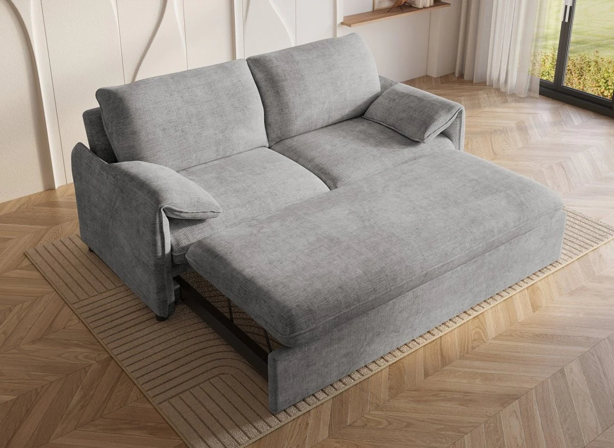 Canapé droit convertible 3 places en velours chiné gris LAMAR - Image 3