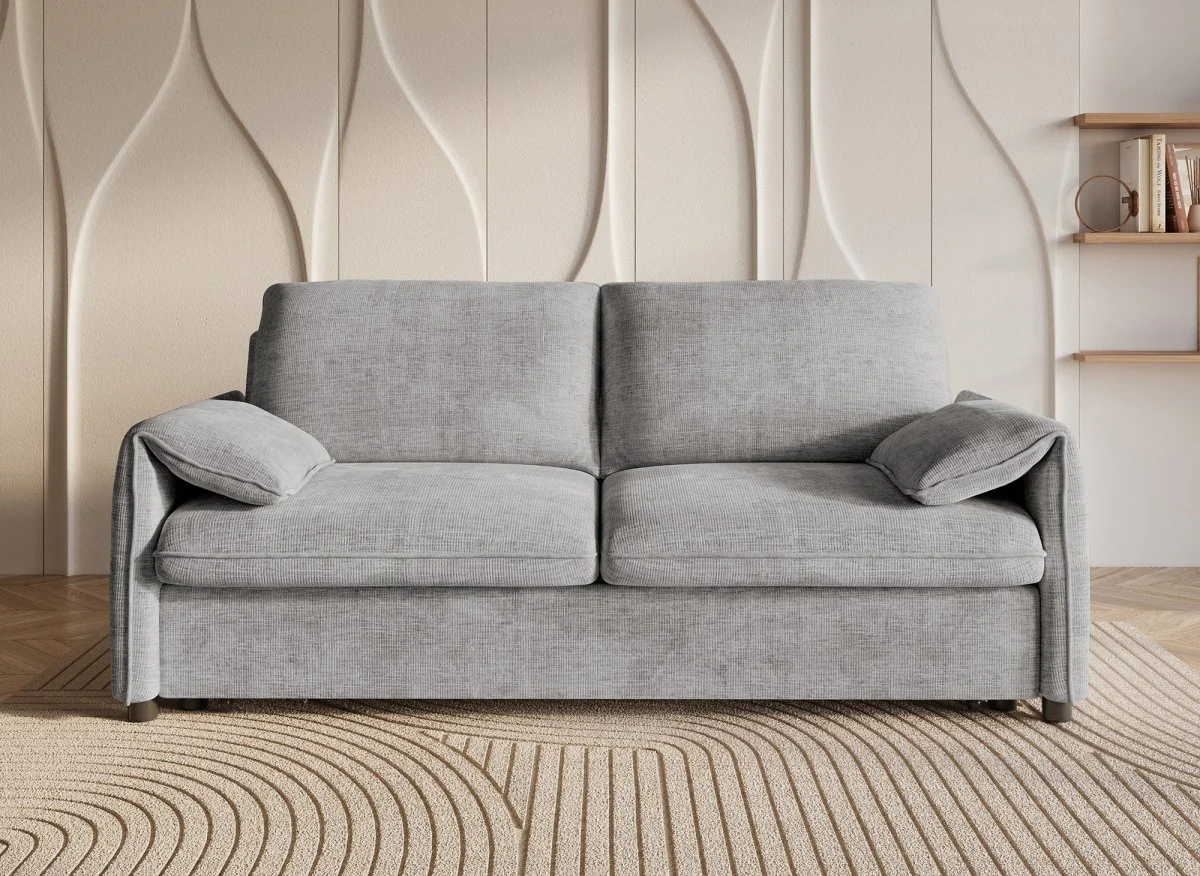 Canapé droit convertible 3 places en velours chiné gris LAMAR - Image 4