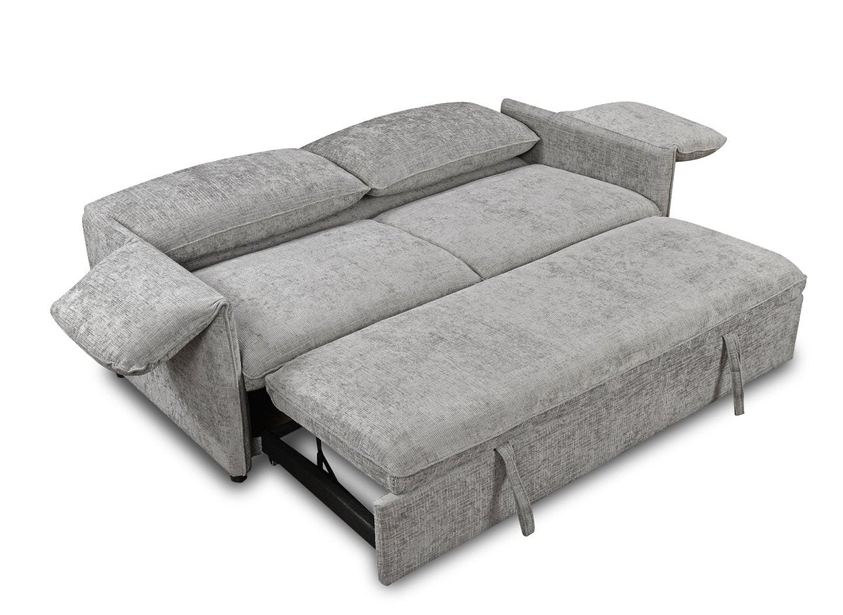 Canapé droit convertible 3 places en velours chiné gris LAMAR - Image 6