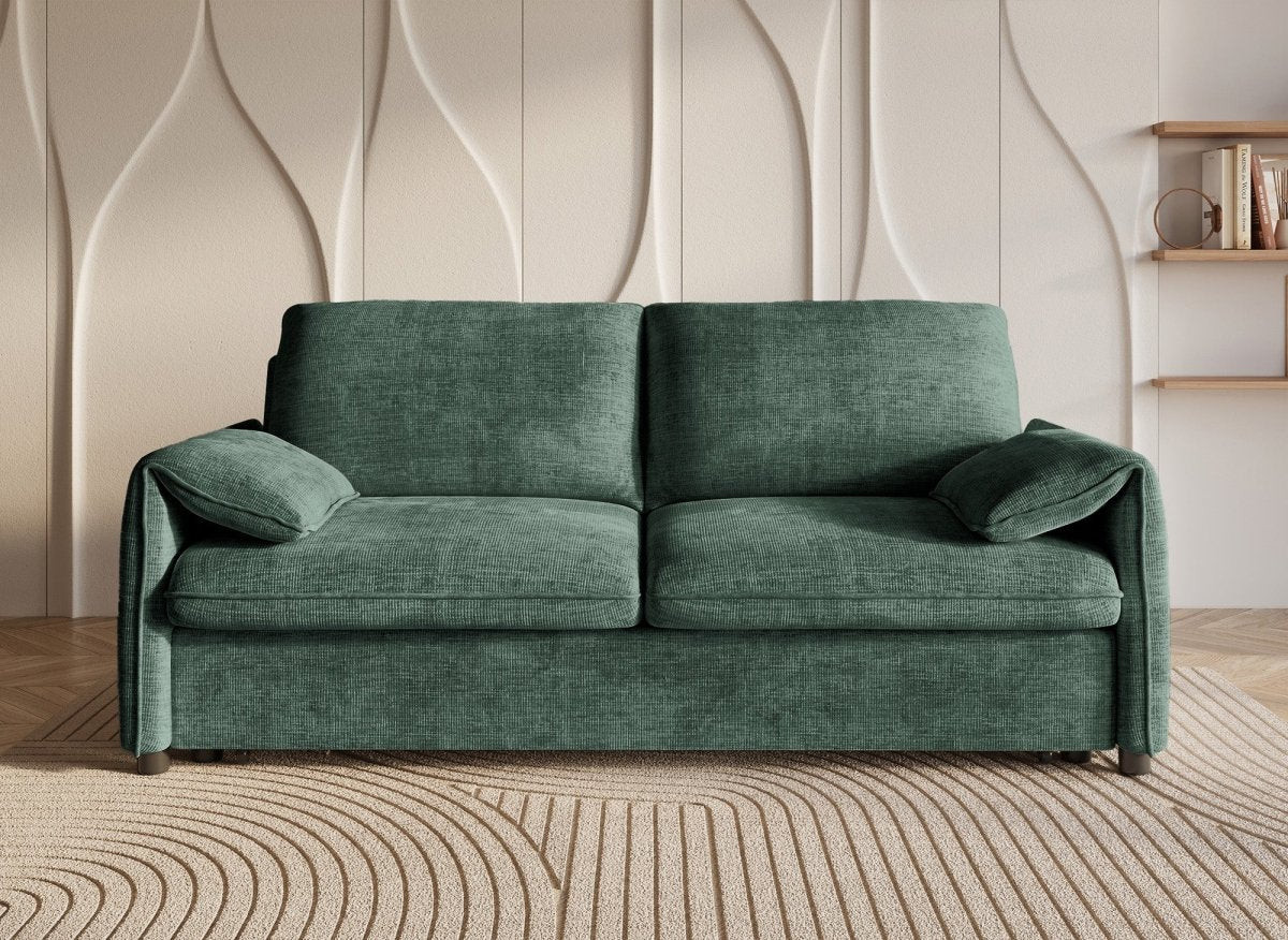 Canapé droit convertible 3 places en velours chiné vert LAMAR - Image 4