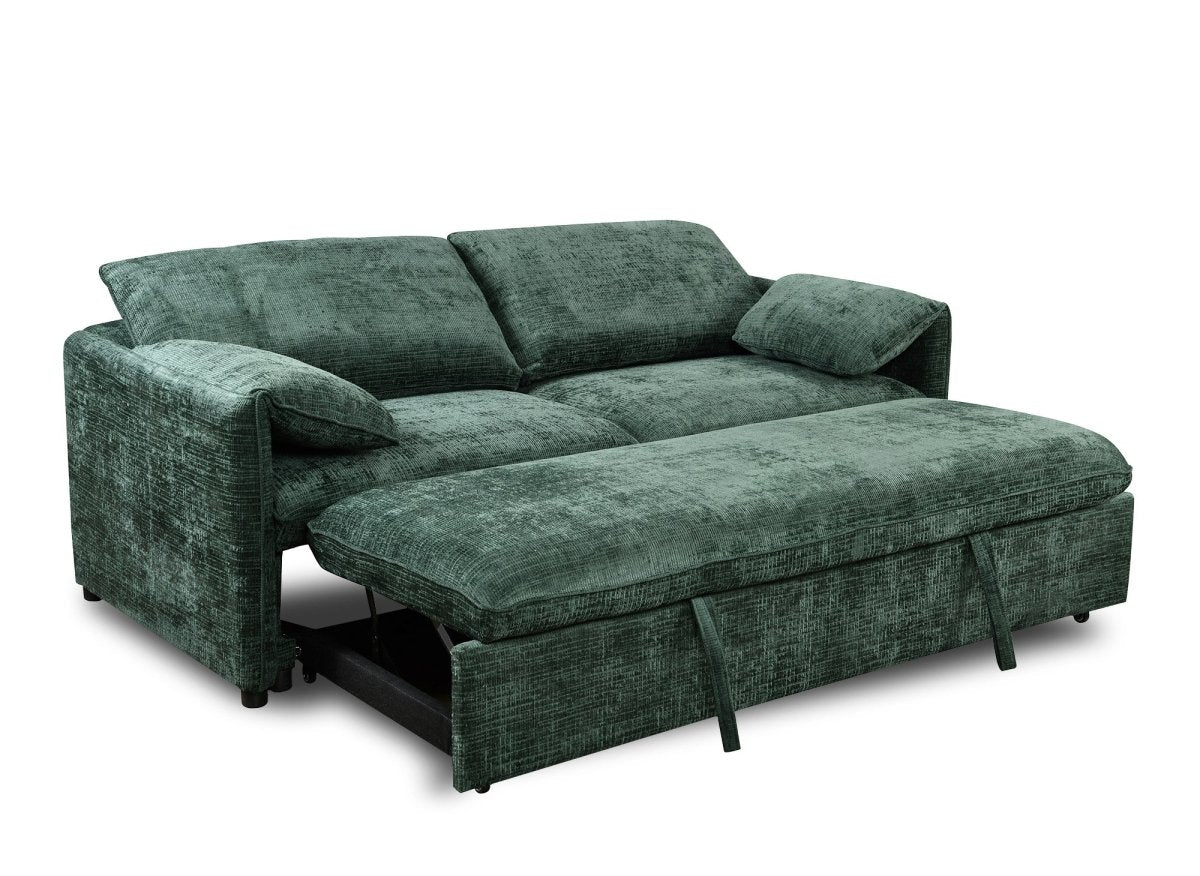 Canapé droit convertible 3 places en velours chiné vert LAMAR - Image 5