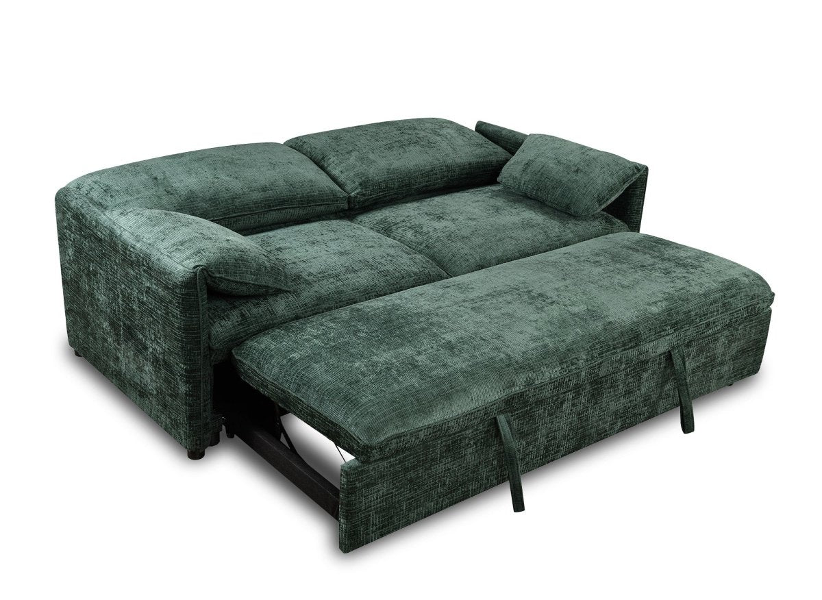 Canapé droit convertible 3 places en velours chiné vert LAMAR - Image 6