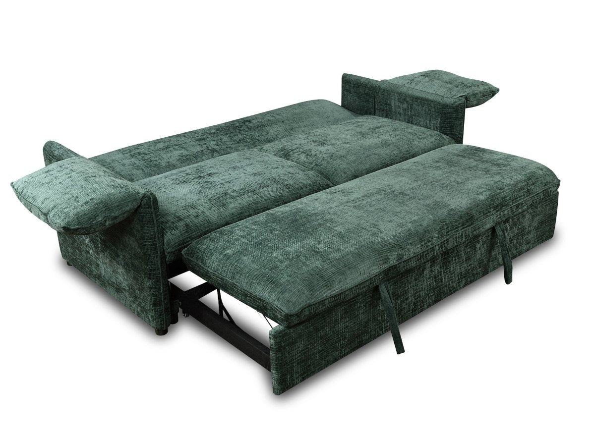 Canapé droit convertible 3 places en velours chiné vert LAMAR - Image 7