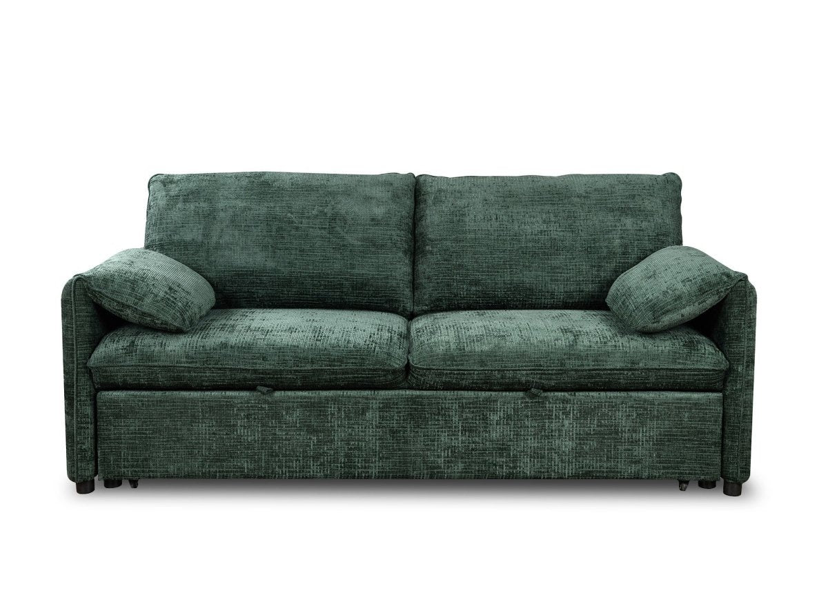 Canapé droit convertible 3 places en velours chiné vert LAMAR - Image 8
