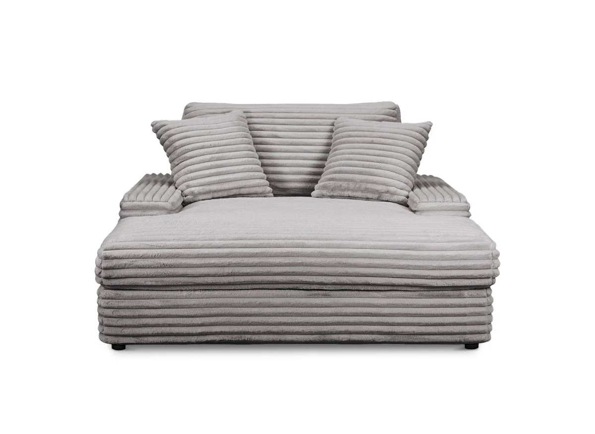 Canapé droit méridienne 1 place en velours gros côtelé gris DAHO - Image 5