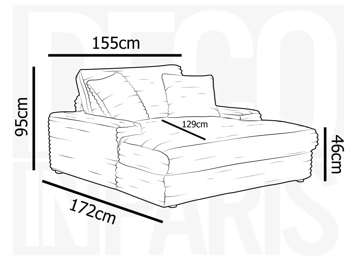 Canapé droit méridienne 1 place en gros côtelé doux taupe DAHO - Image 11