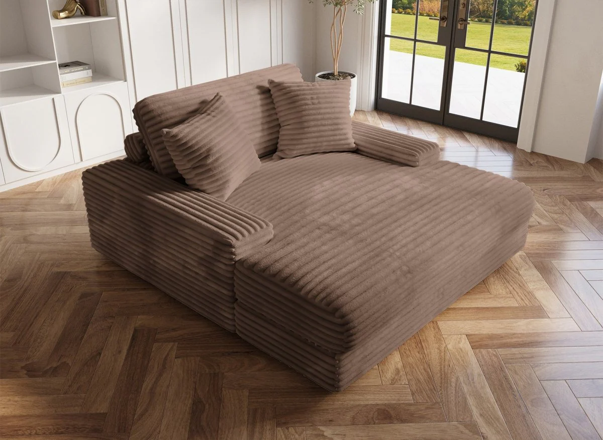 Canapé droit méridienne 1 place en gros côtelé doux taupe DAHO - Image 3