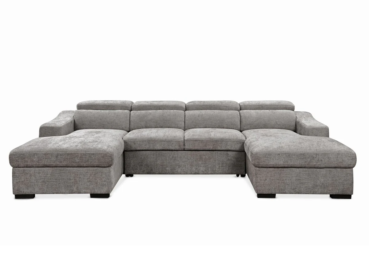 Canapé panoramique convertible avec 2 coffres en velours chiné gris VELORA - Image 7