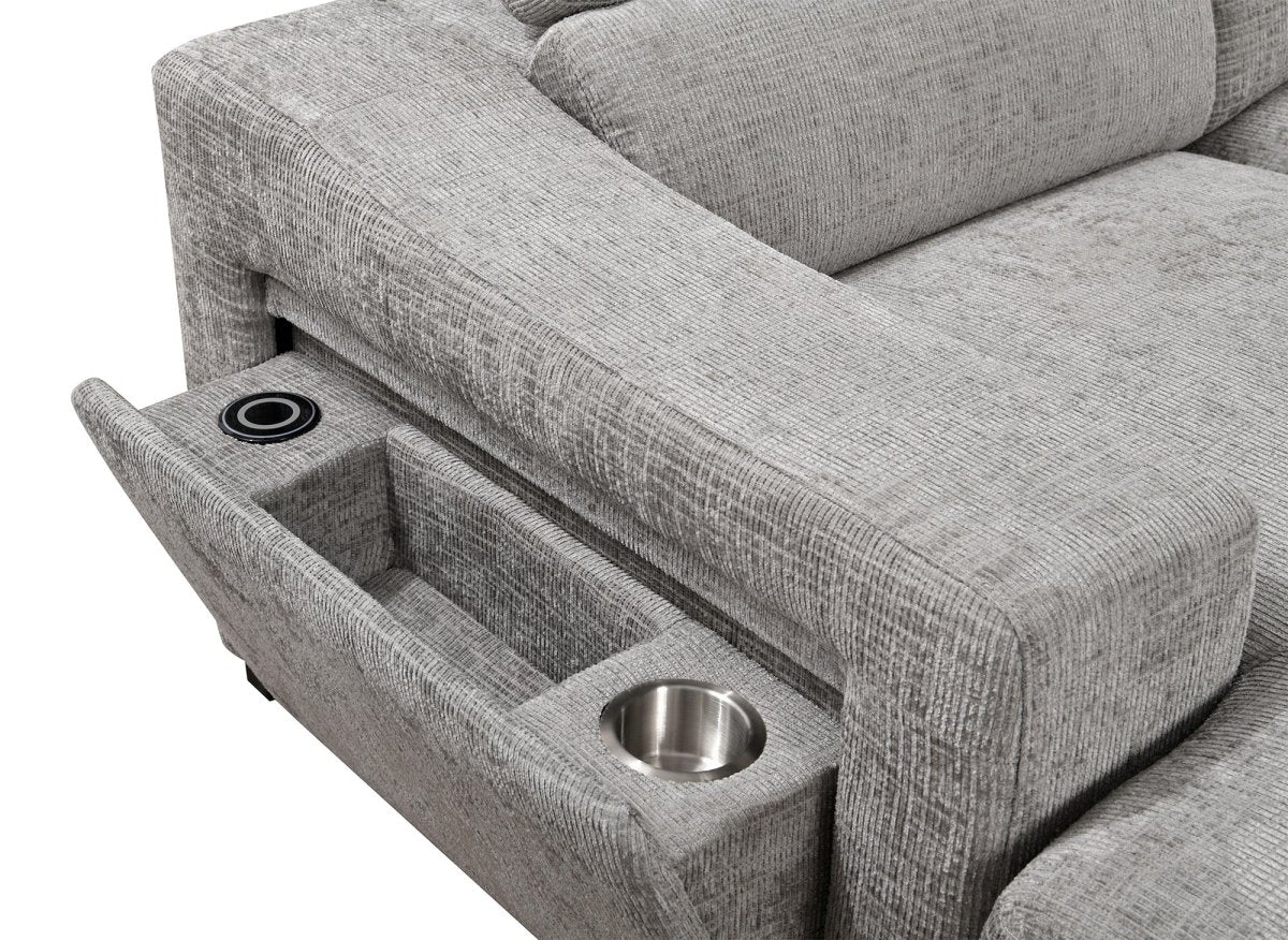 Canapé panoramique convertible avec 2 coffres en velours chiné gris VELORA - Image 9