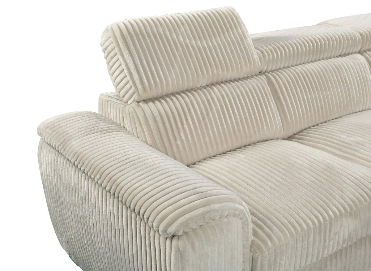 Canapé panoramique convertible avec coffre en velours côtelé épais beige GAELLE - Angle gauche - Image 8