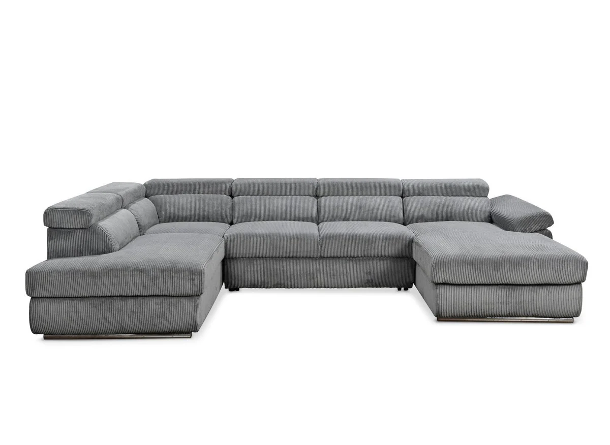 Canapé panoramique convertible avec coffre en velours côtelé épais gris MARIANO- Angle droit - Image 8