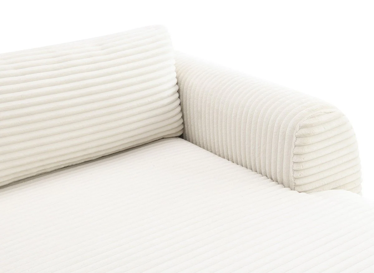 Canapé panoramique convertible avec coffre en velours gros côtelé beige TILDA - Angle gauche - Image 11