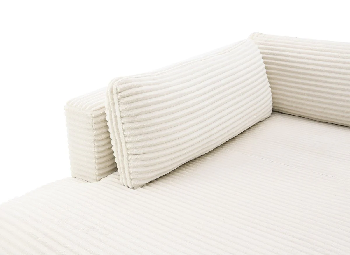 Canapé panoramique convertible avec coffre en velours gros côtelé beige TILDA - Angle gauche - Image 12