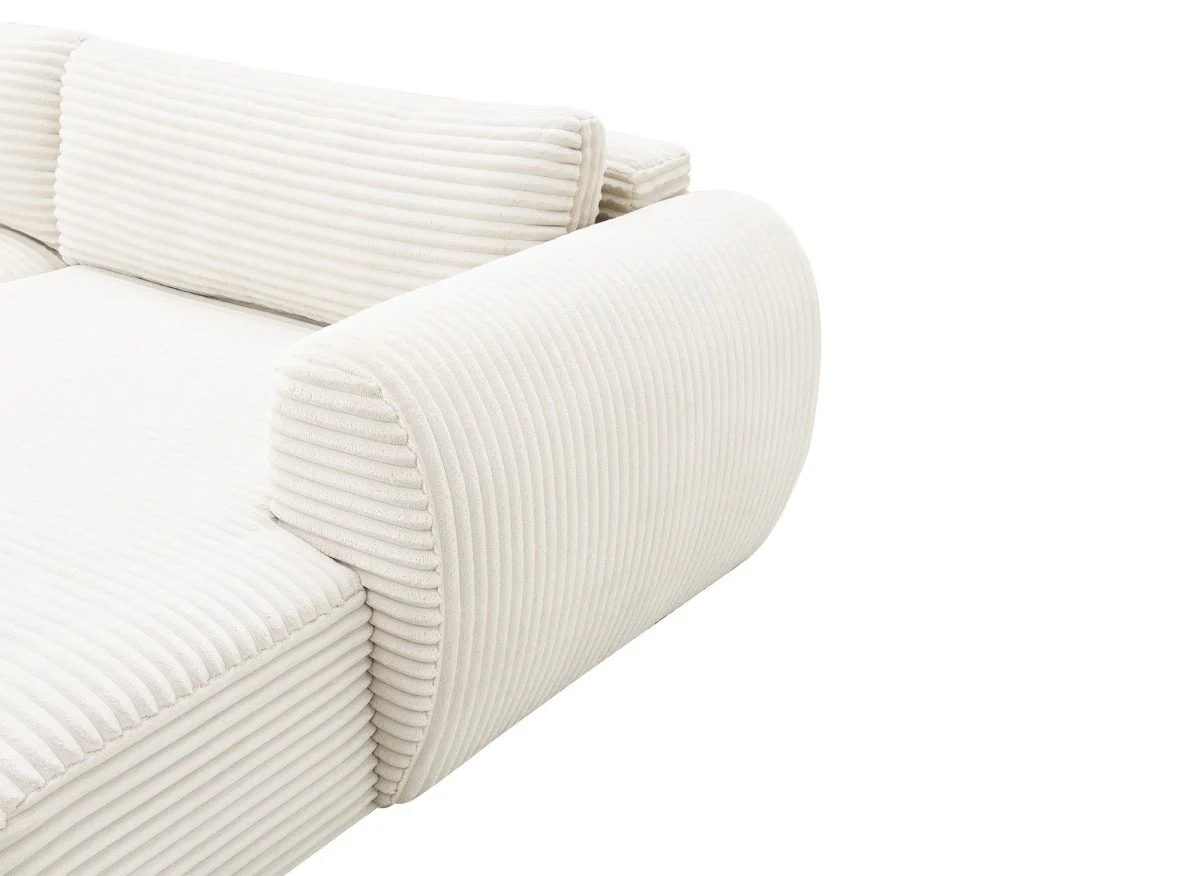 Canapé panoramique convertible avec coffre en velours gros côtelé beige TILDA - Angle gauche - Image 13