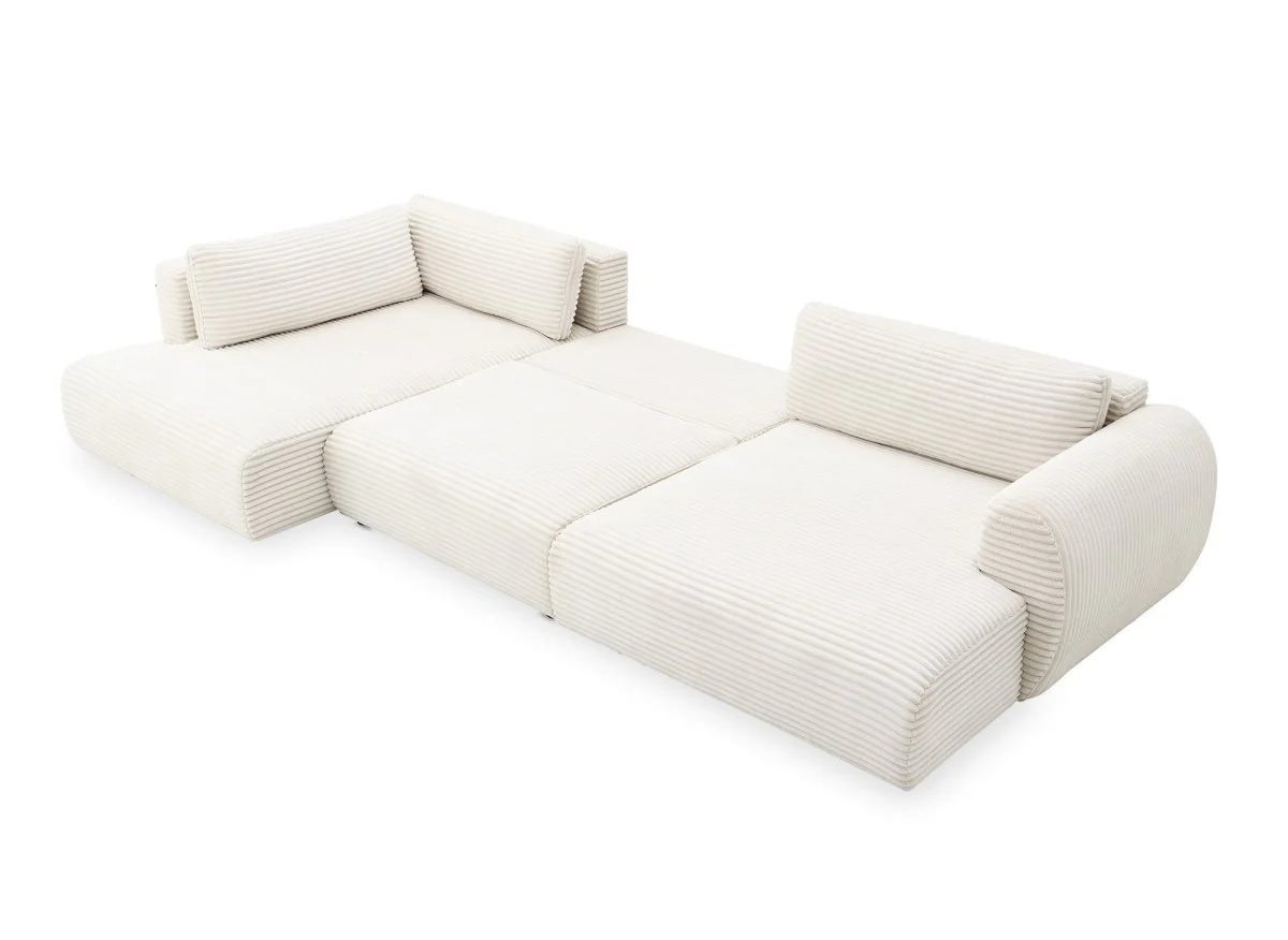 Canapé panoramique convertible avec coffre en velours gros côtelé beige TILDA - Angle gauche - Image 5