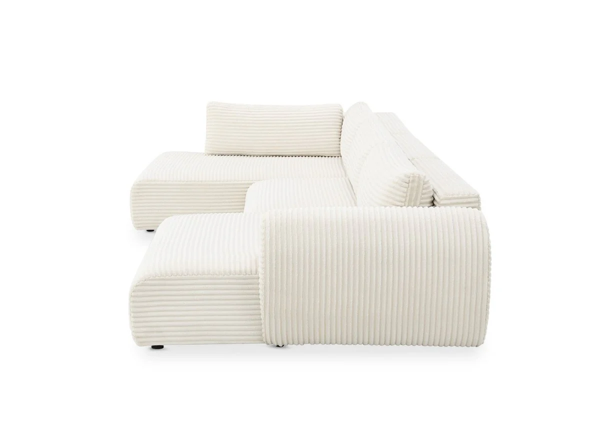 Canapé panoramique convertible avec coffre en velours gros côtelé beige TILDA - Angle gauche - Image 7