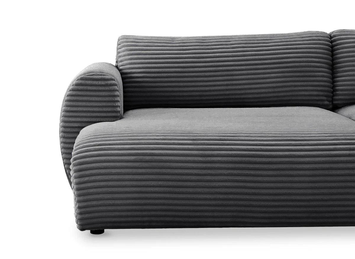 Canapé panoramique convertible avec coffre en velours gros côtelé gris TILDA - Angle droit - Image 10
