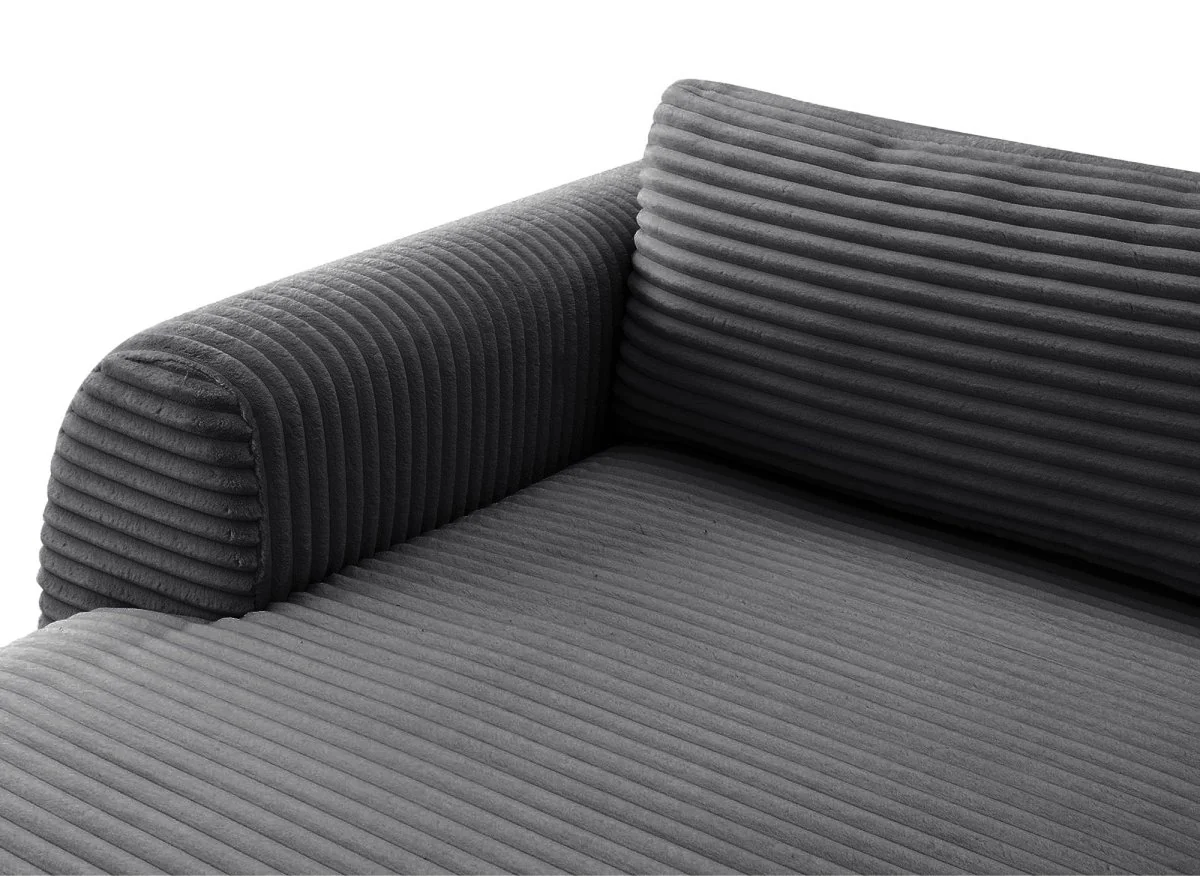 Canapé panoramique convertible avec coffre en velours gros côtelé gris TILDA - Angle droit - Image 11