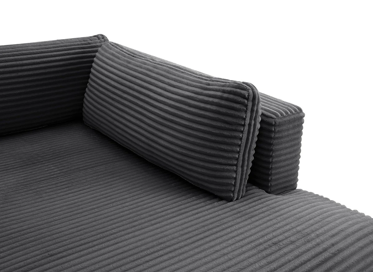 Canapé panoramique convertible avec coffre en velours gros côtelé gris TILDA - Angle droit - Image 12