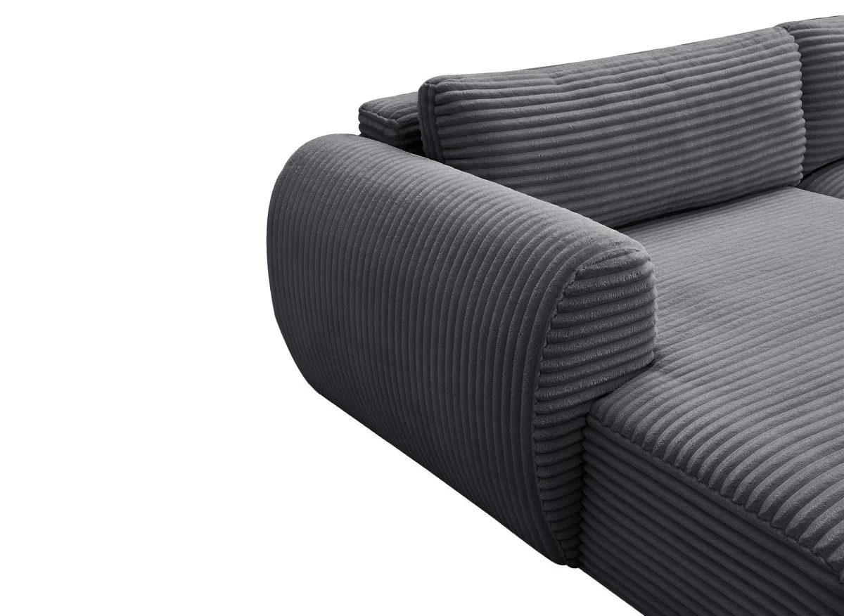 Canapé panoramique convertible avec coffre en velours gros côtelé gris TILDA - Angle droit - Image 13