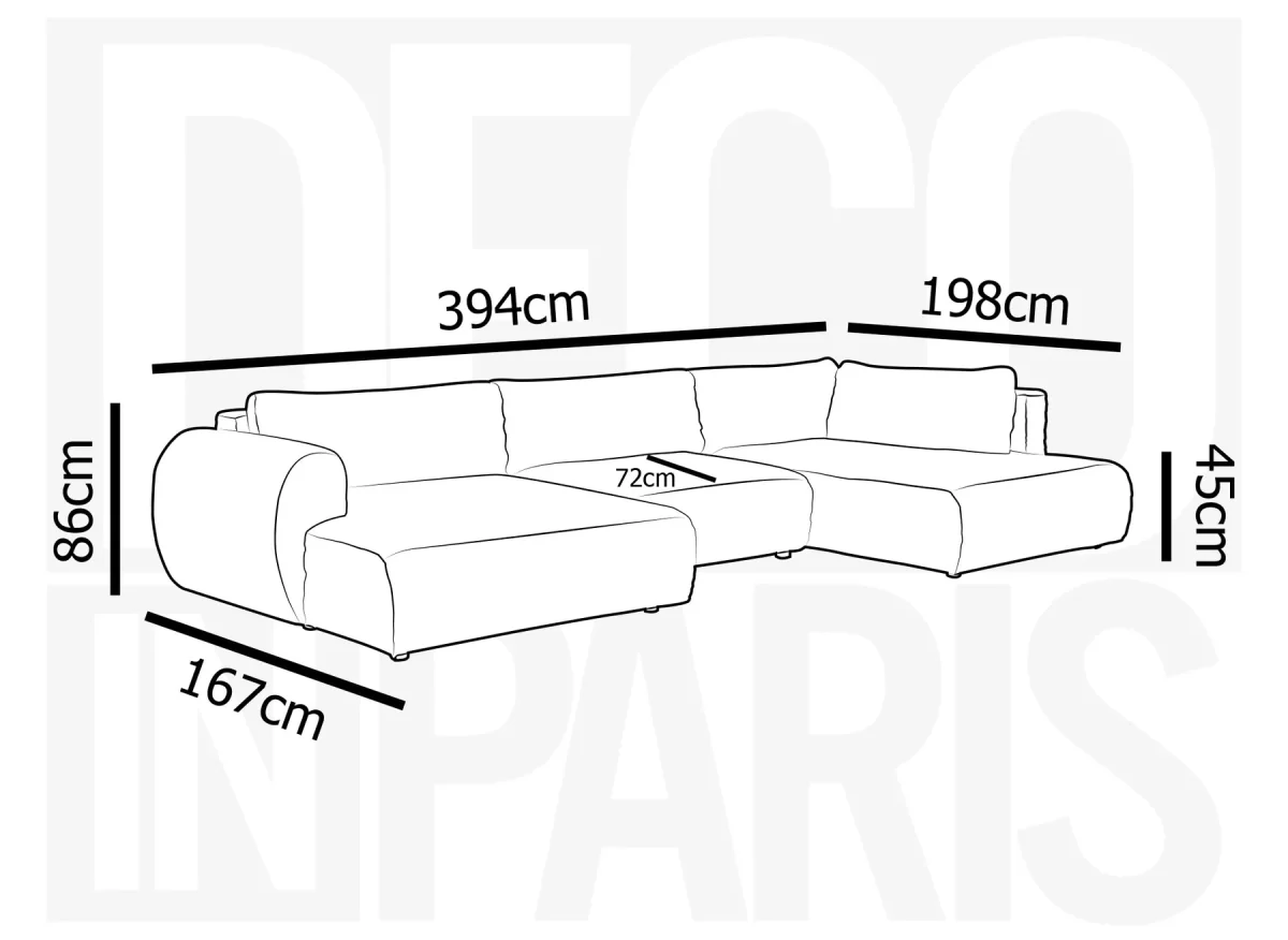 Canapé panoramique convertible avec coffre en velours gros côtelé gris TILDA - Angle droit - Image 15