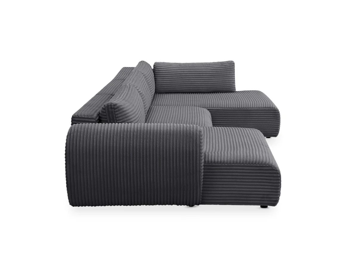 Canapé panoramique convertible avec coffre en velours gros côtelé gris TILDA - Angle droit - Image 7