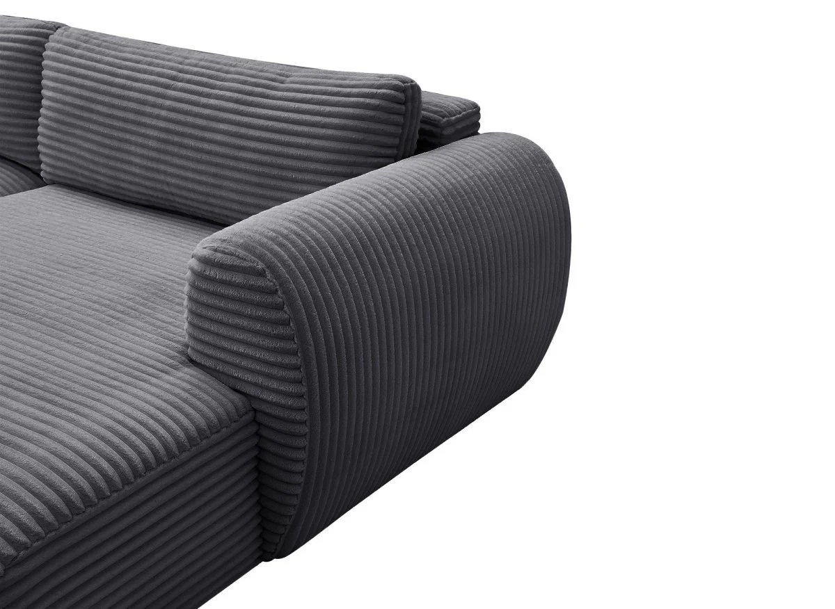 Canapé panoramique convertible avec coffre en velours gros côtelé gris TILDA - Angle gauche - Image 10