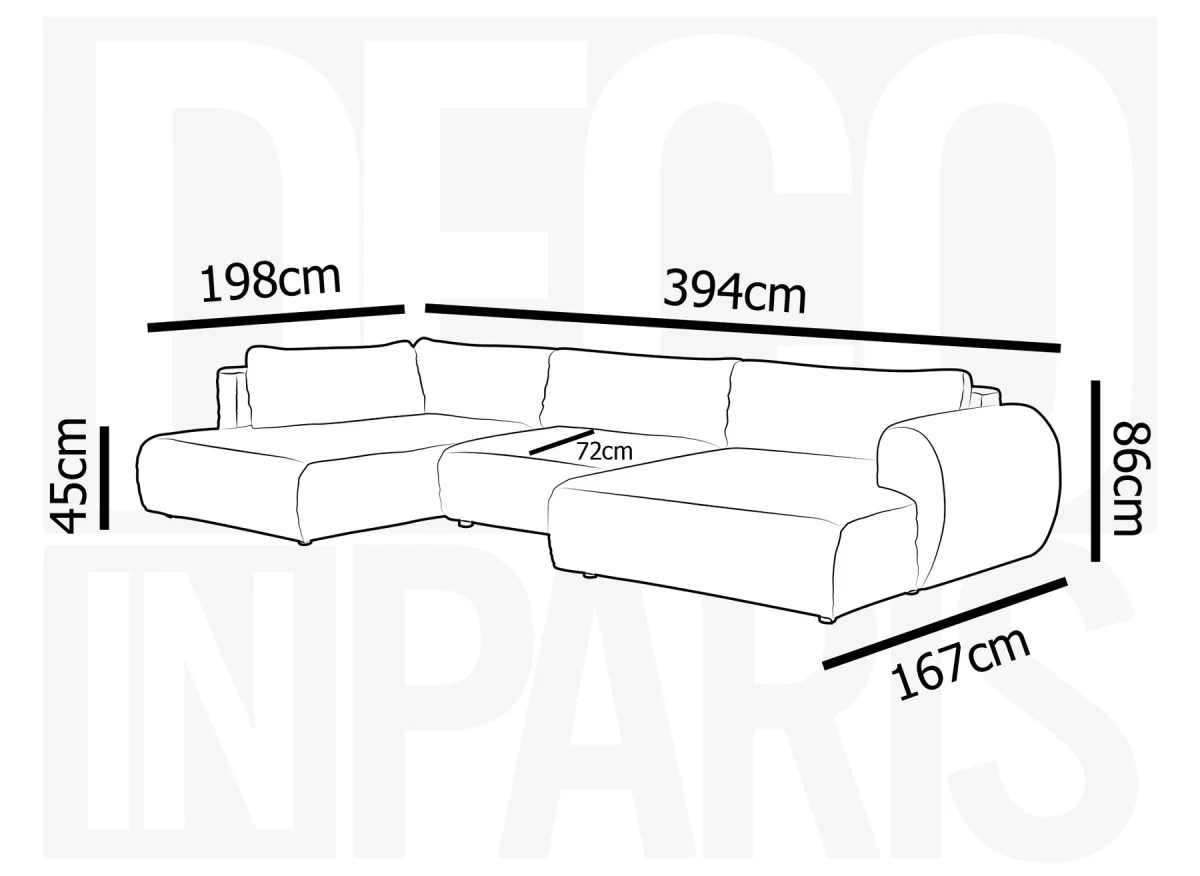 Canapé panoramique convertible avec coffre en velours gros côtelé gris TILDA - Angle gauche - Image 12