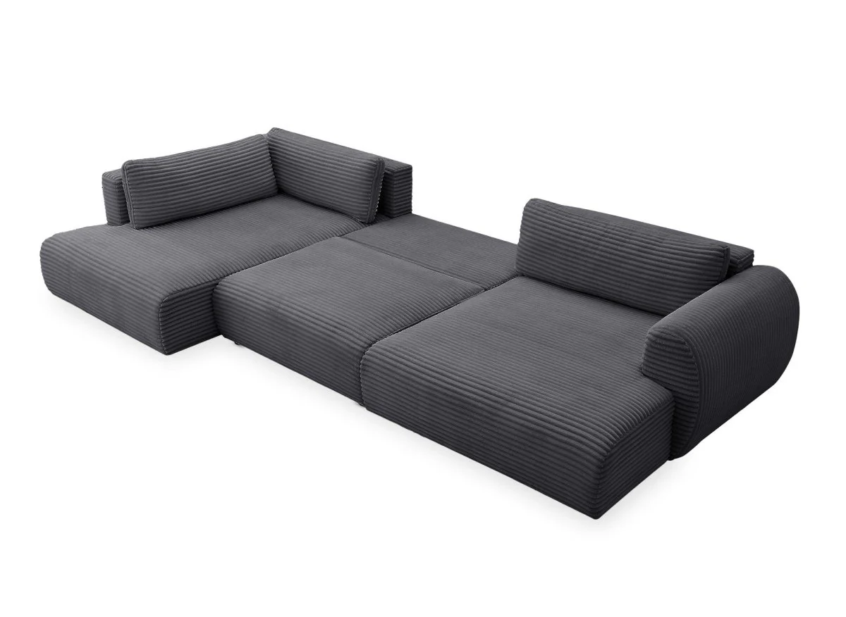 Canapé panoramique convertible avec coffre en velours gros côtelé gris TILDA - Angle gauche - Image 5