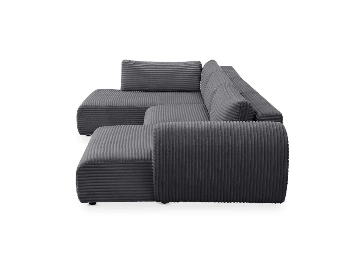 Canapé panoramique convertible avec coffre en velours gros côtelé gris TILDA - Angle gauche - Image 7