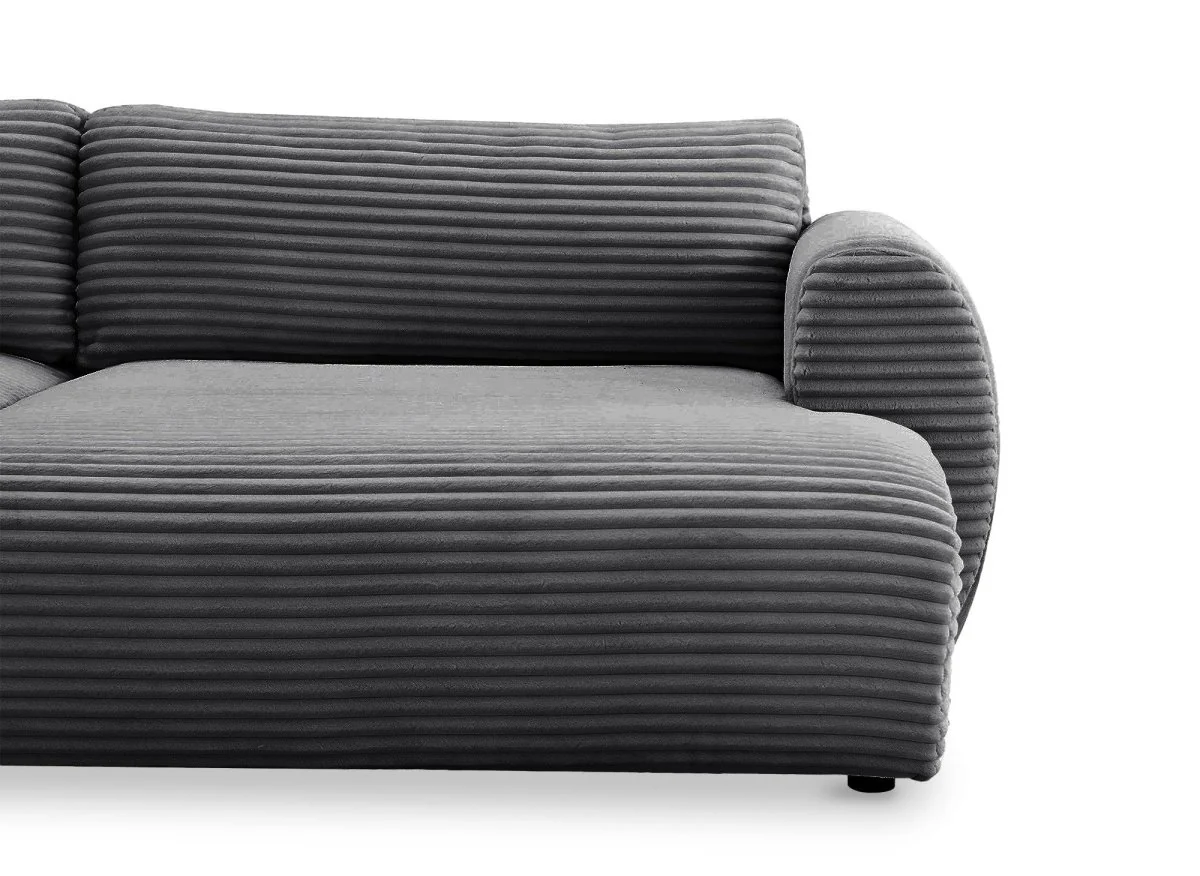 Canapé panoramique convertible avec coffre en velours gros côtelé gris TILDA - Angle gauche - Image 8