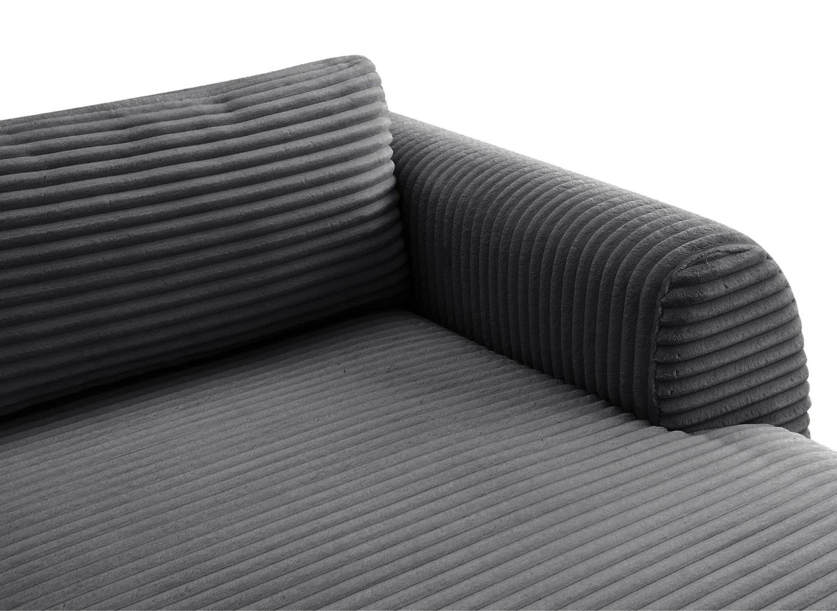 Canapé panoramique convertible avec coffre en velours gros côtelé gris TILDA - Angle gauche - Image 9