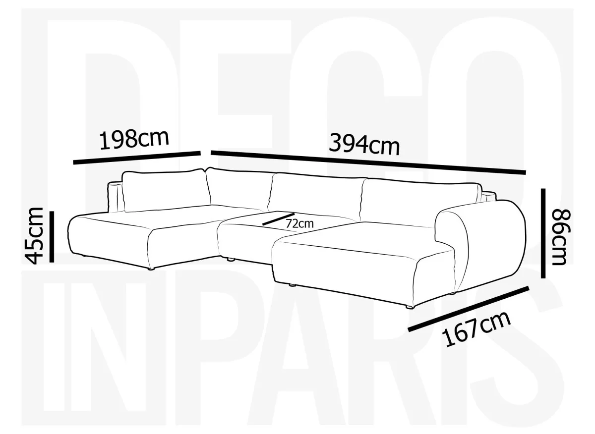 Canapé panoramique convertible avec coffre en velours gros côtelé beige TILDA - Angle gauche - Image 15