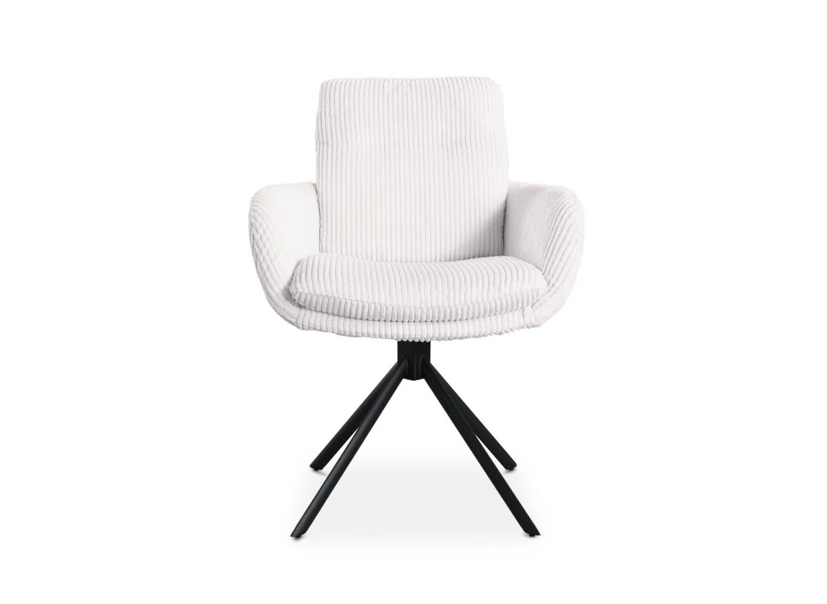 Chaise design avec accoudoirs en velours côtelé blanc écru LOLA - Image 4