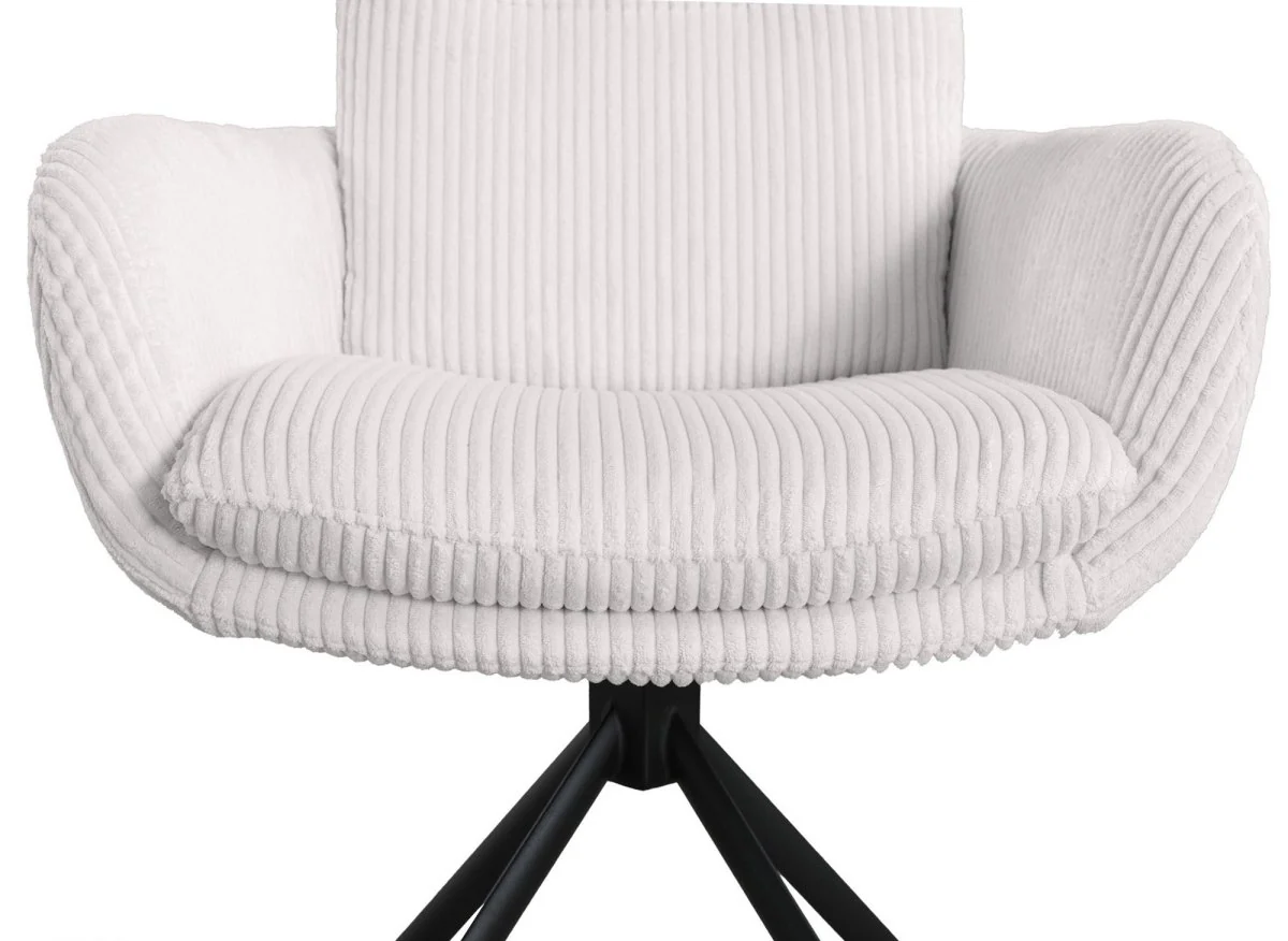 Chaise design avec accoudoirs en velours côtelé blanc écru LOLA - Image 8