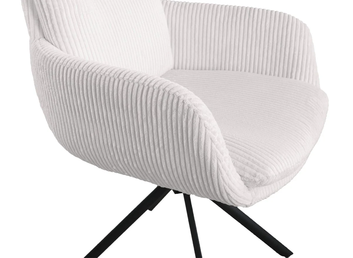 Chaise design avec accoudoirs en velours côtelé blanc écru LOLA - Image 9