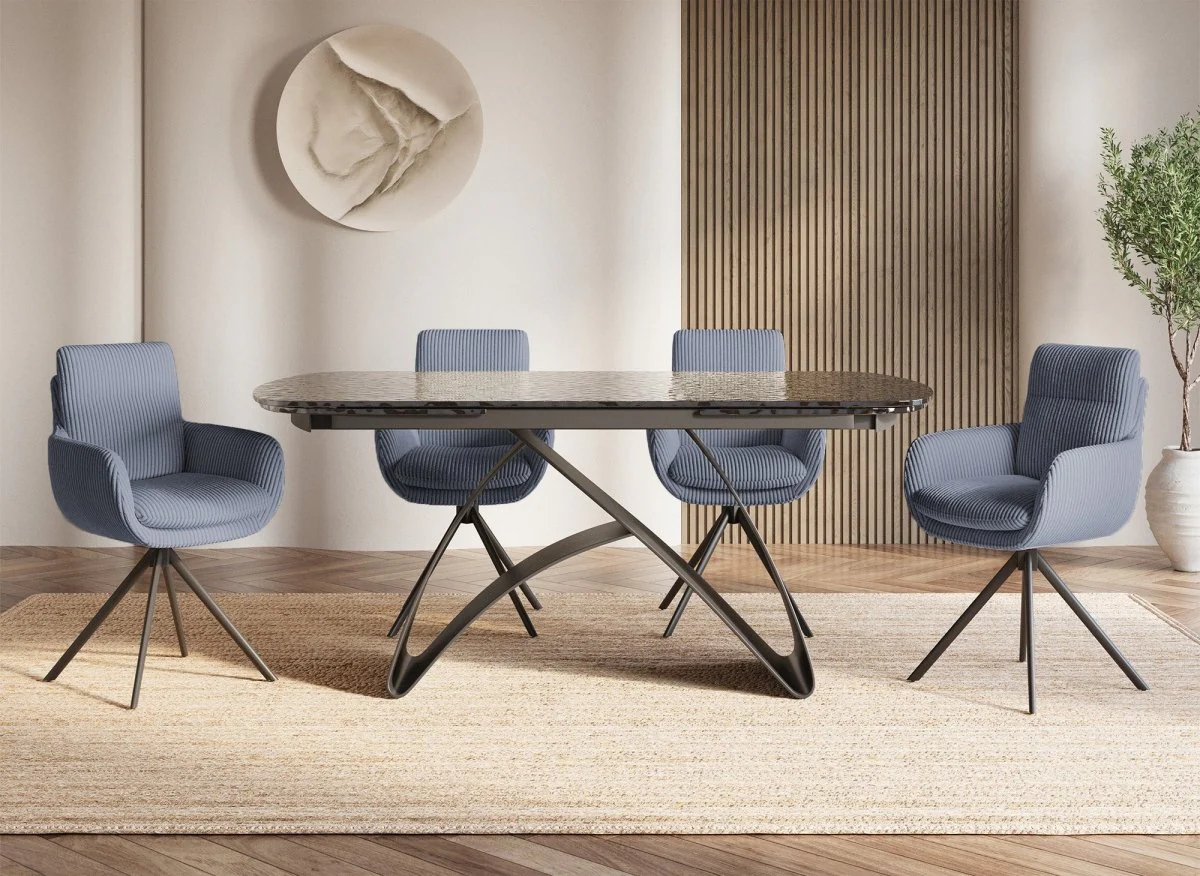 Chaise design avec accoudoirs en velours côtelé gris LOLA - Image 3