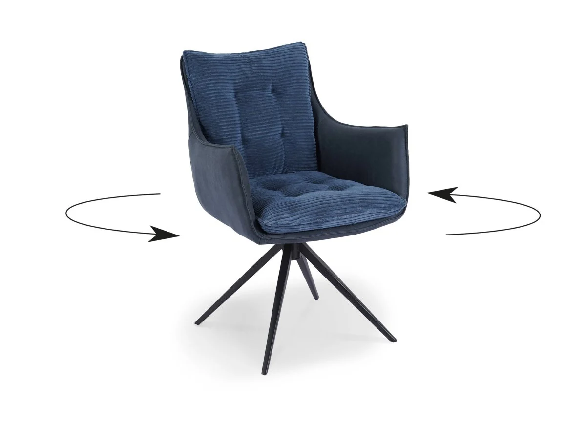 Chaise pivotante avec accoudoirs en velours bleu NOALIE - Image 3